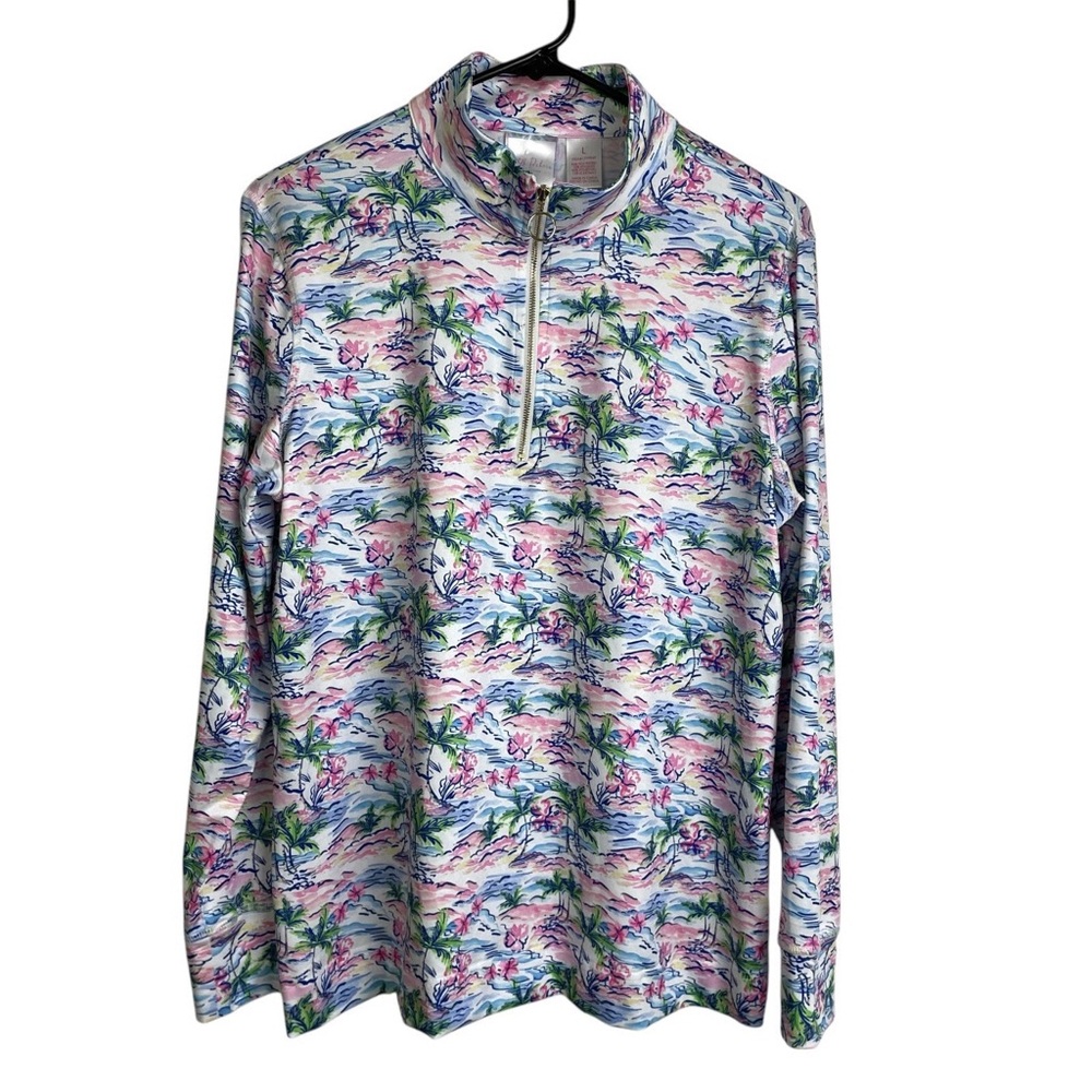 Stella Parker 19” PTP Tropical Quarter-Zip Pullover, Multicolour, Size Small.